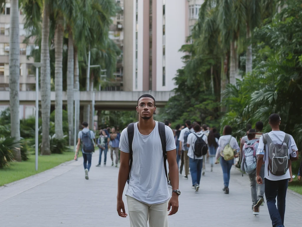 Young latin boy enter an university