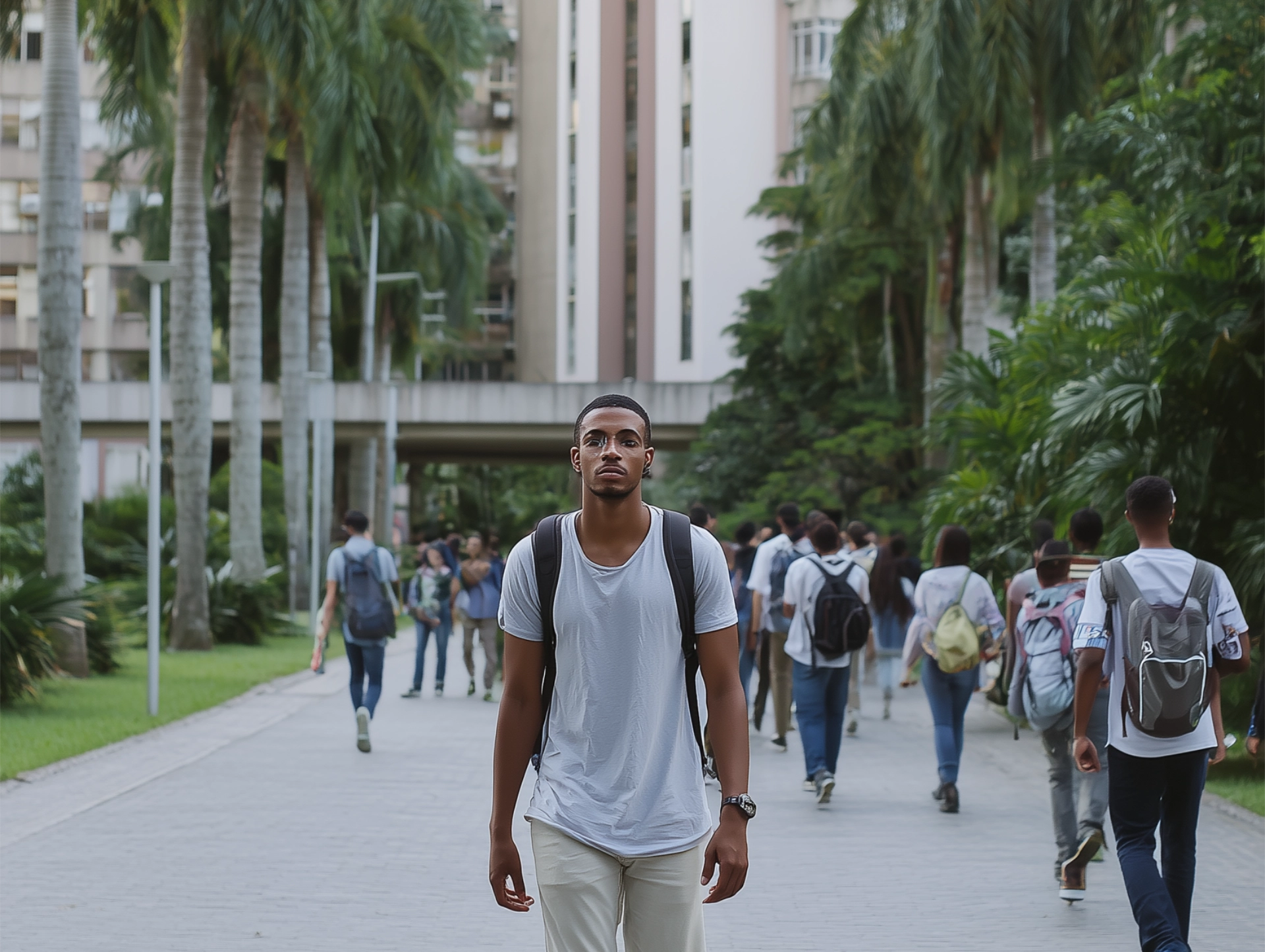Young latin boy enter an university