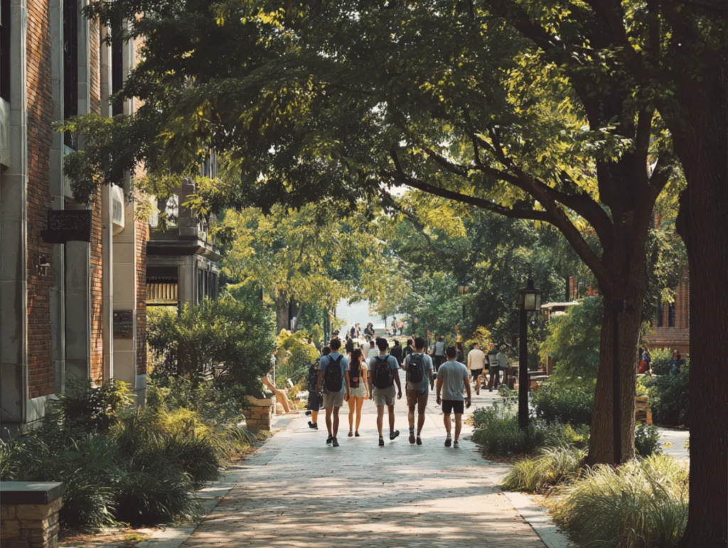 Students in a univrsity campus